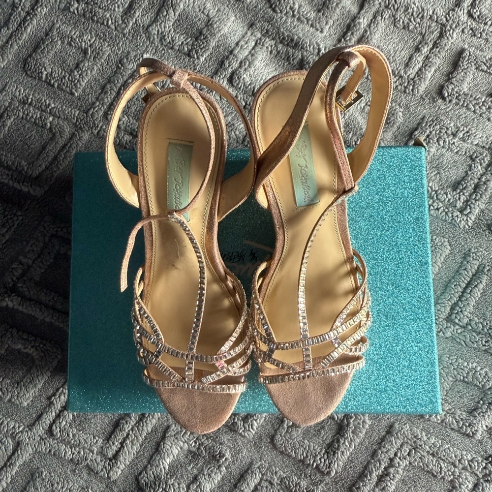 Blue by Betsey Johnson Tan Heels with Strappy Design